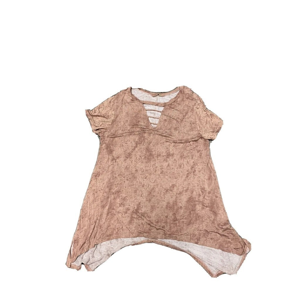 𝅺PINK Short Sleeve Top Size Medium Large Kori America Front Cut‎ Outs